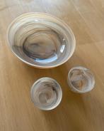 Decoratieve glazen set: glazen schaal en theelichtjes set, Huis en Inrichting, Woonaccessoires | Schalen en Manden, Schaal, Rond