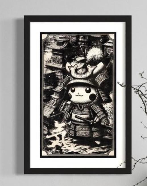 Pikachu (Pokemon) Old Tokyo’s Last Samurai, Antiek en Kunst, Kunst | Schilderijen | Modern, Ophalen of Verzenden