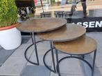 3delige Salontafel set GOUD Van €249.- voor €149.-, Rond, Nieuw, Minder dan 50 cm, Metaal