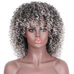 Afro kroes pruik grijsmix schouderlang haar spiraa, Sieraden, Tassen en Uiterlijk, Uiterlijk | Haarverzorging, Verzenden, Nieuw