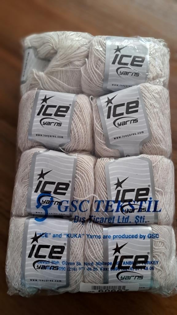 Pakket Iceyarn écru garen 8 bollen - Acryl Cord Fine, Ophalen of Verzenden, Nieuw, Breien of Haken, Wol of Garen