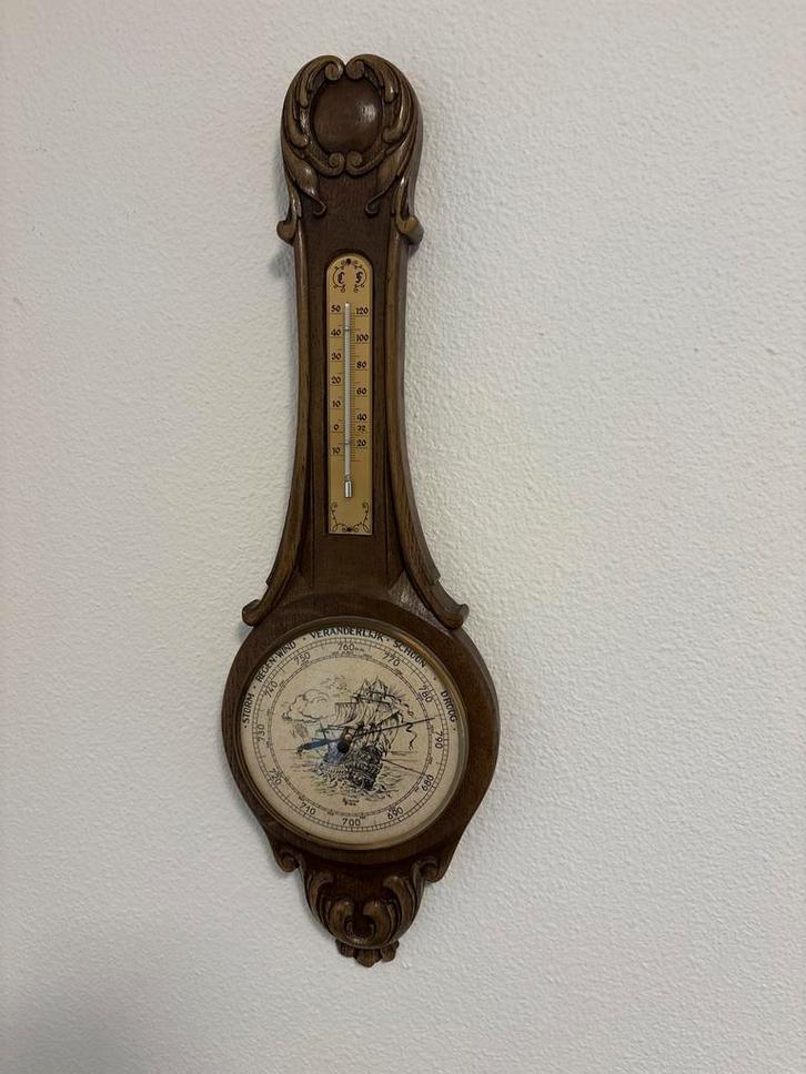 Vintage Weerstation met Barometer en Thermometer, Audio, Tv en Foto, Weerstations en Barometers, Gebruikt, Weerstation, Ophalen