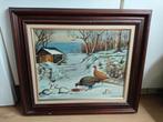 Schilderij met fazanten in de sneeuw, gesigneerd, Antiek en Kunst, Kunst | Schilderijen | Klassiek, Ophalen