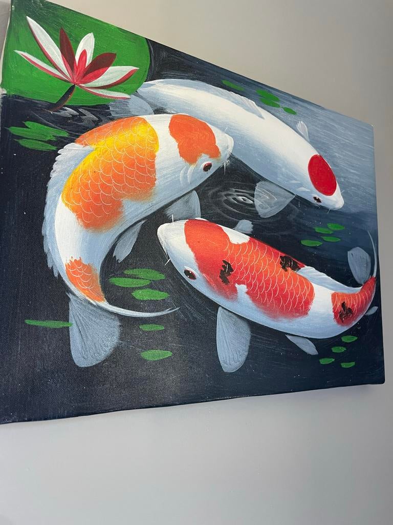Schilderij met Koi Karpers uit Bali, Ophalen of Verzenden