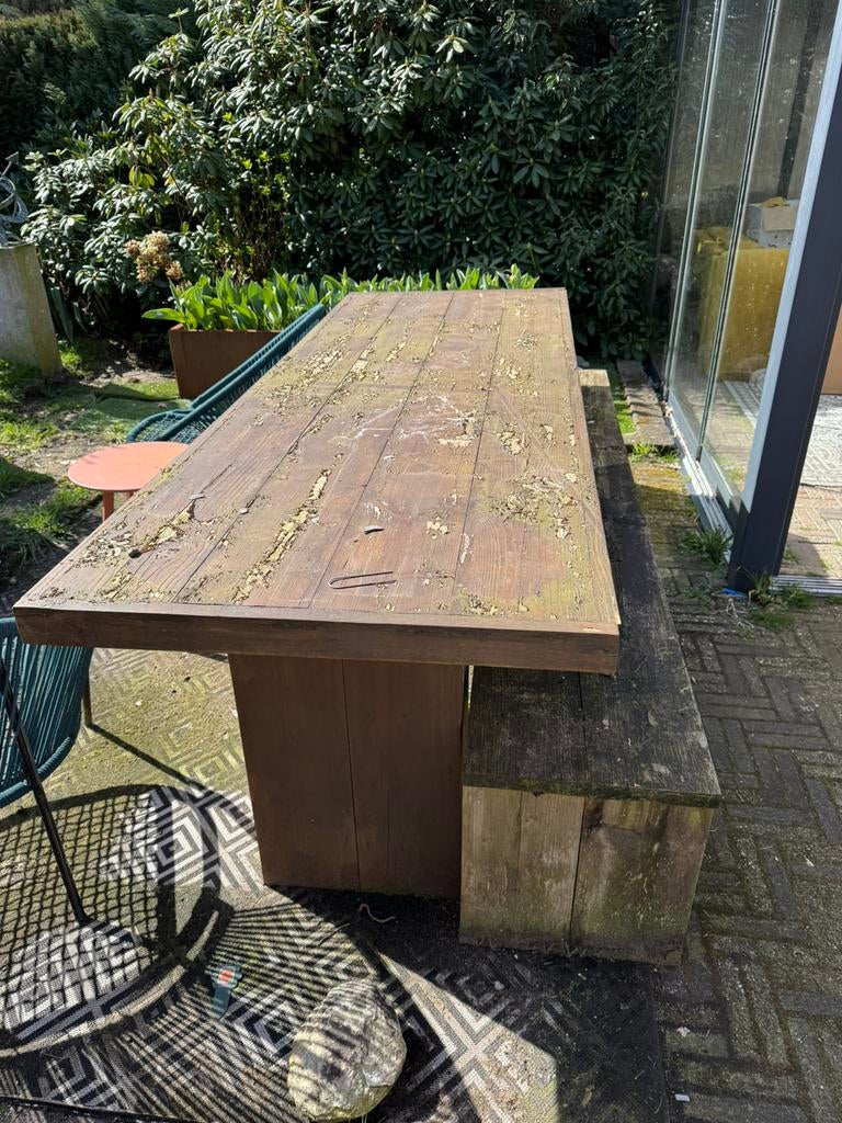 Steigerhouten tuintafel met bank, Tuin en Terras, Tuintafels, Ophalen, Gebruikt, Rechthoekig, Hout