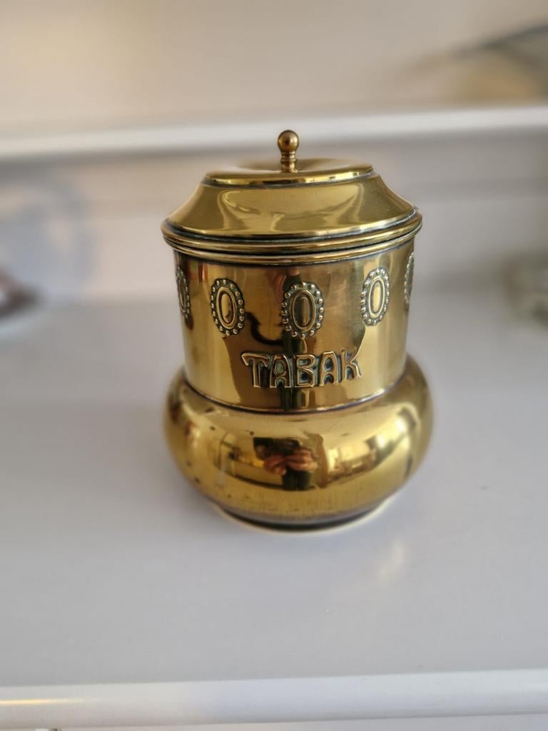 Vintage messing decoratie set: tabakspot, scheepsroer, molen, Antiek en Kunst, Ophalen