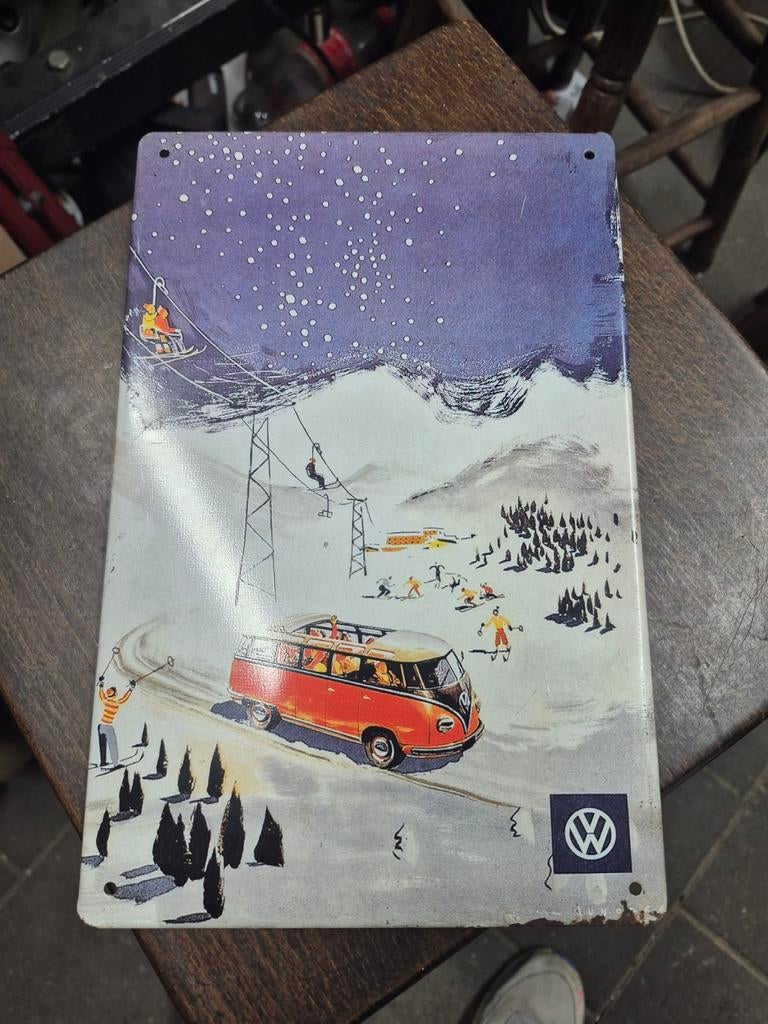 Vintage VW Bus  Reclamebord Winter, Antiek en Kunst, Antiek | Wandborden en Tegels, Ophalen of Verzenden