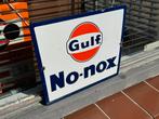 Vintage Gulf No-nox Emaille Reclamebord, Reclamebord, Gebruikt, ., Ophalen of Verzenden