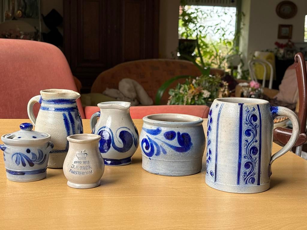 7-delig antiek zoutglazuur Duits Keuls aardewerk steengoed, Ophalen of Verzenden