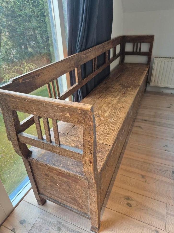 Oude kerkbank met klep 2 meter 50 cm, Antiek en Kunst, Antiek | Meubels | Stoelen en Banken, Ophalen