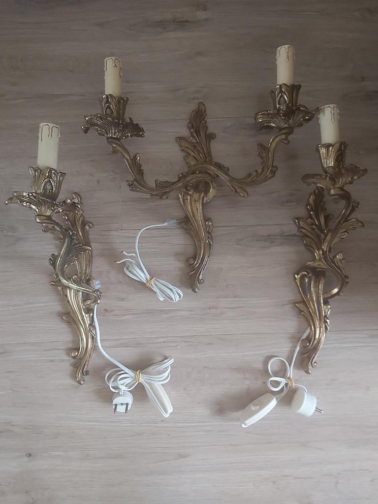 Prachtig antieke bronzen barok wandlampen in goede staat, Antiek en Kunst, Ophalen of Verzenden