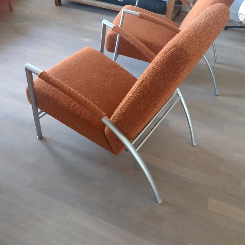 Harvink club stoelen - cognac kleur stof met aluminium frame, Ophalen, Gebruikt, Twee, Overige kleuren