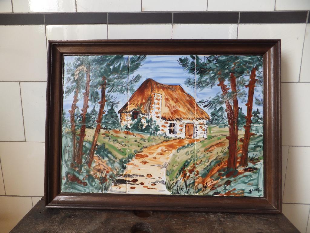 dienblad schilderij tegeltableau handwerk Frankrijk antiek, Ophalen