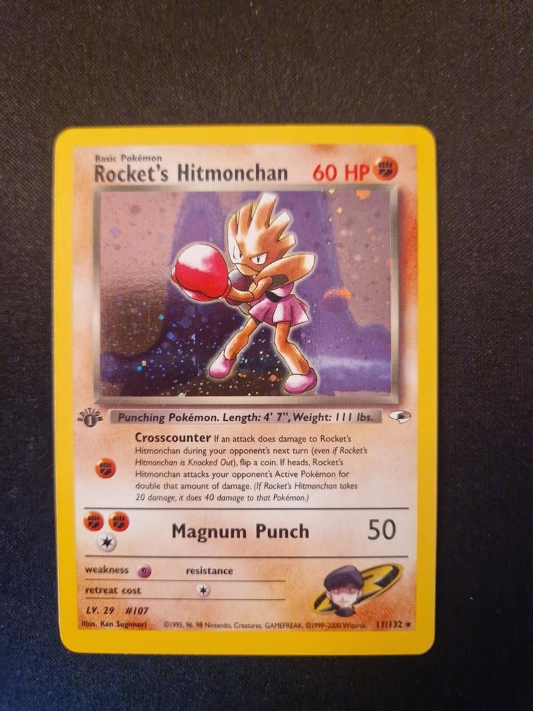 Hitmonchan 1st edition Holo Gym Heroes. Wotc tcg Pokémon, Ophalen of Verzenden, Zo goed als nieuw, Losse kaart, Foil