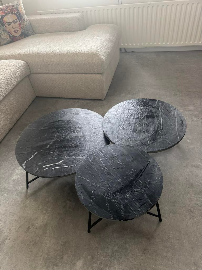 Salontafel set van 3 Rond Natuursteen / Marmer Grijs, Ophalen of Verzenden, Zo goed als nieuw, Rond