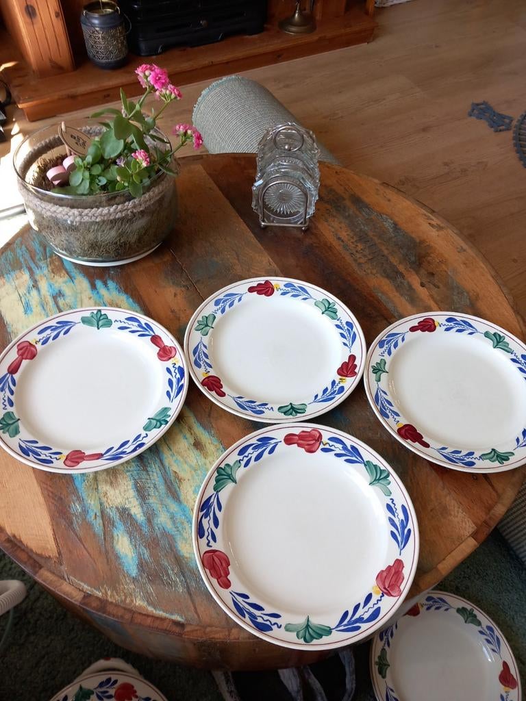 4 Boerenbont ontbijtbordjes - oude stempel van Boch, Huis en Inrichting, Keuken | Servies, Ophalen of Verzenden