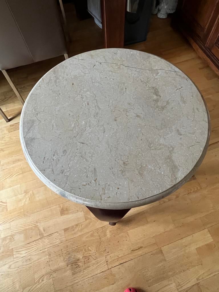 Set van 2 Bijzettafels met Marmeren Blad, Huis en Inrichting, Tafels | Bijzettafels, Gebruikt, Rond, 45 tot 60 cm, Minder dan 55 cm
