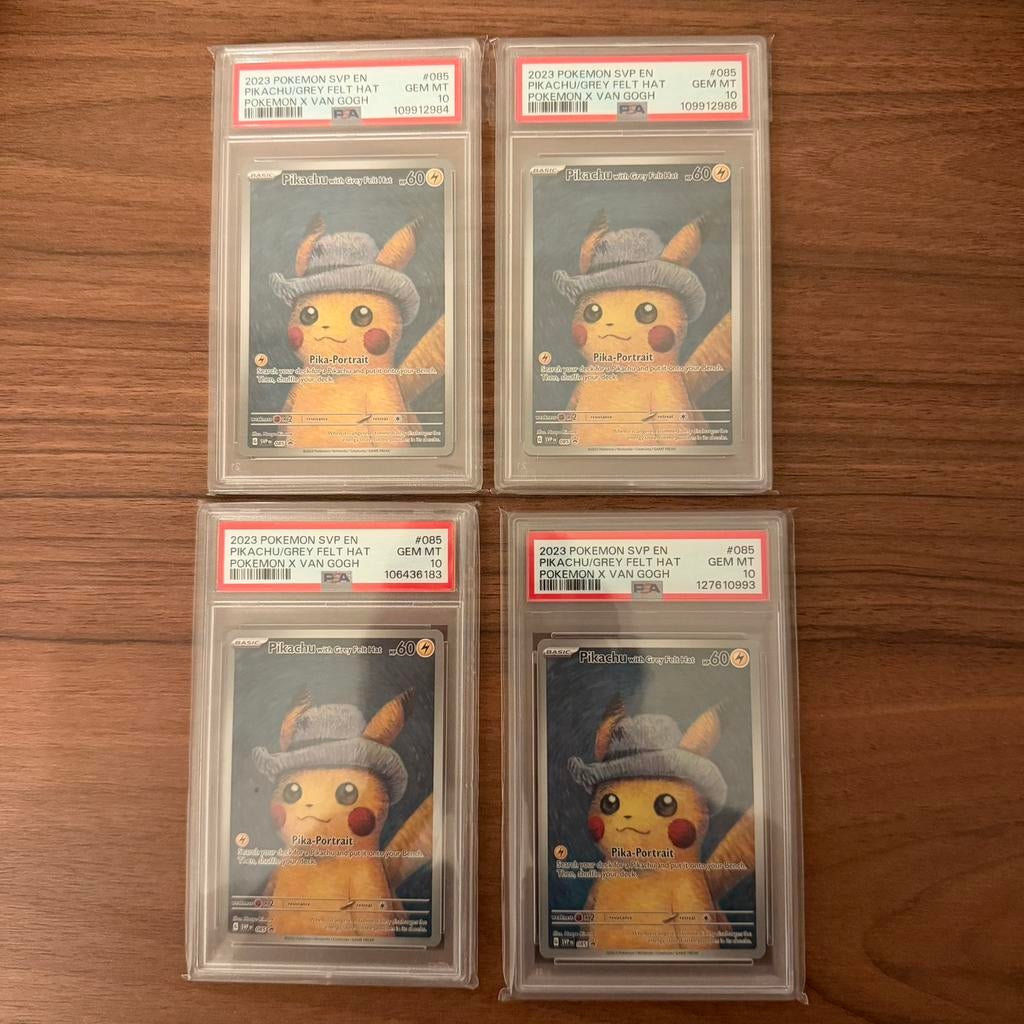 4x Pikachu Van Gogh Pikachu With Grey Felt Hat #85 | PSA 10, Hobby en Vrije tijd, Verzamelkaartspellen | Pokémon, Ophalen of Verzenden