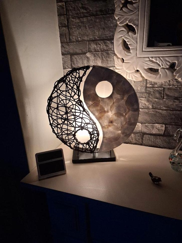 tafellamp / schemerlamp 2 stuks, Huis en Inrichting, Lampen | Tafellampen, Gebruikt, Minder dan 50 cm, Hout, Metaal, Stof, Ophalen of Verzenden