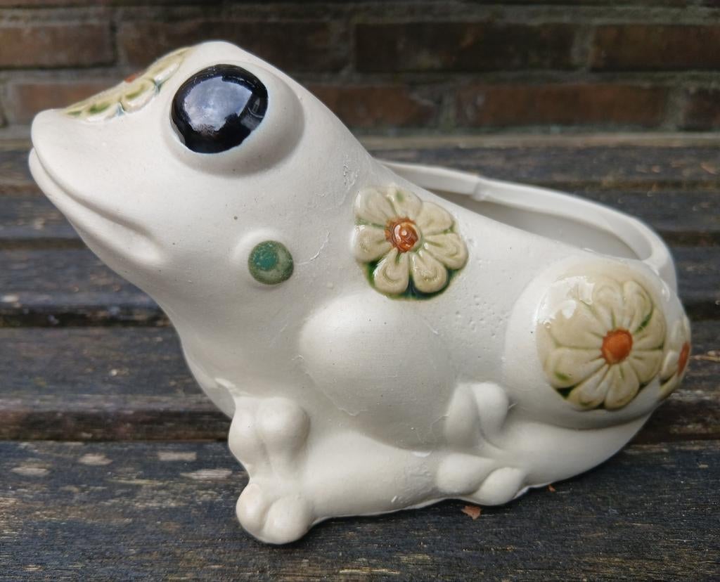 Grote vintage bloempot kikker, Tuin en Terras, Bloempotten, Ophalen of Verzenden