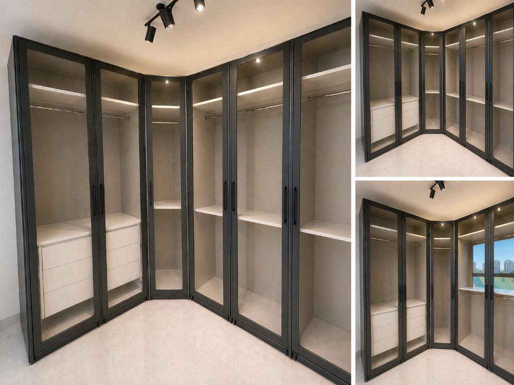 Luxe Jutzler smoked draaideur kledingkast / hoekkast, Gebruikt, 200 cm of meer, 150 tot 200 cm, 50 tot 75 cm