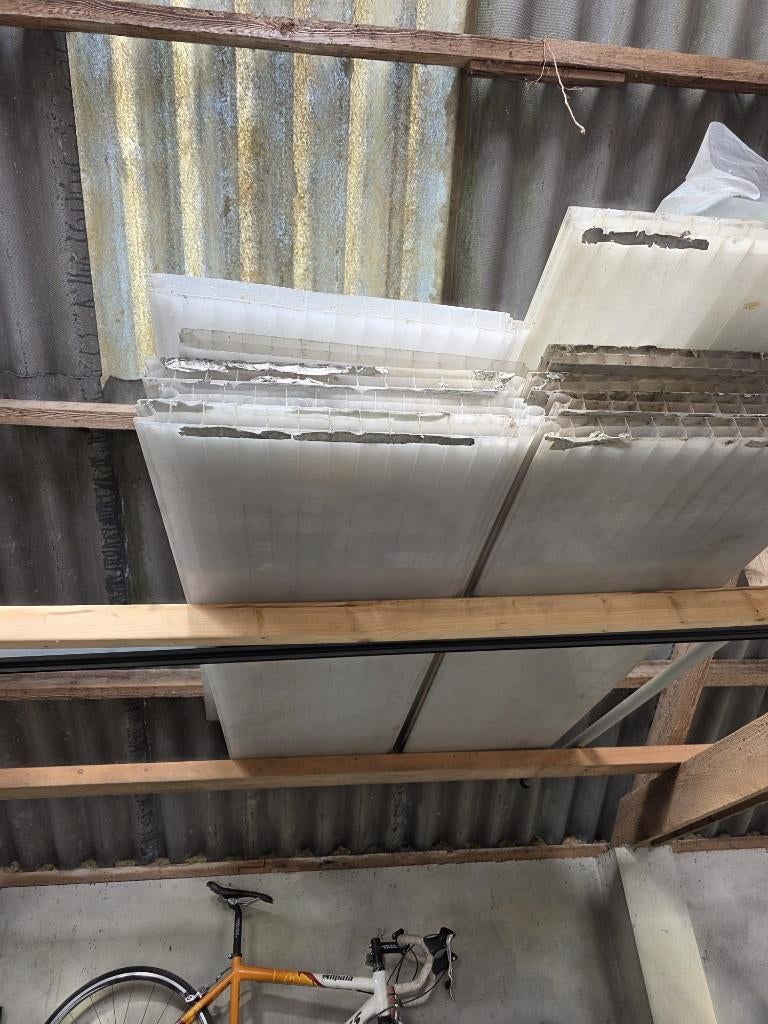 Partij Polycarbonaat platen gebruikt., Doe-het-zelf en Verbouw, Platen en Panelen, Ophalen, Gebruikt, Overige materialen, 20 tot 50 mm