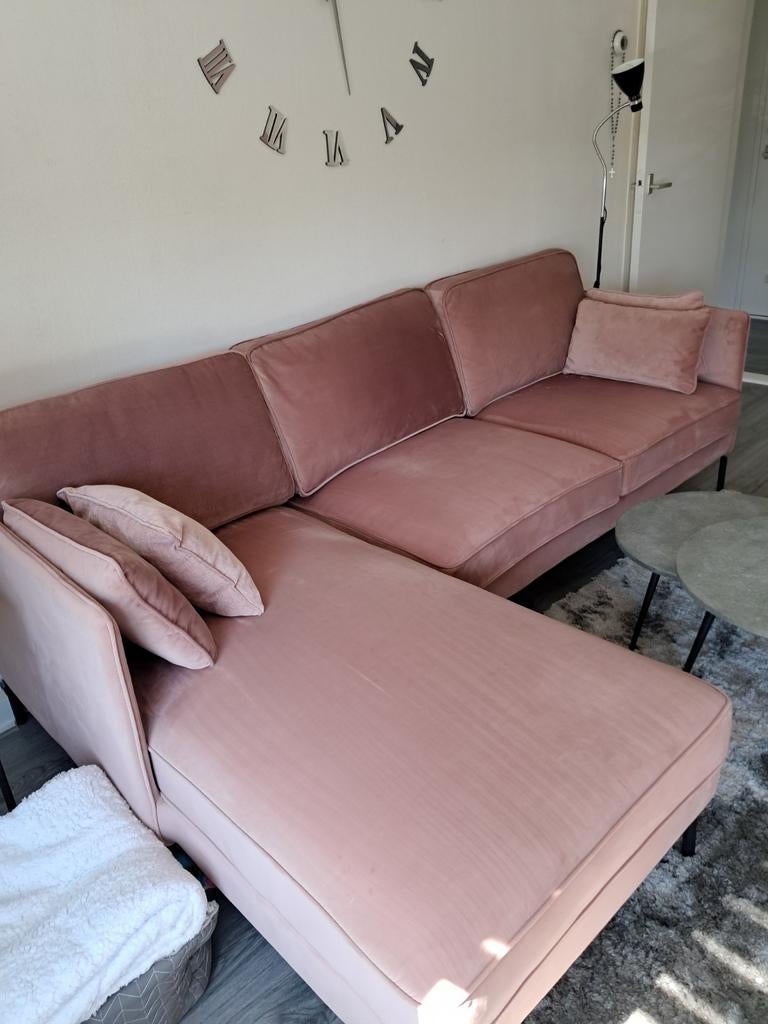 Mooie roze velours bank, Ophalen, Zo goed als nieuw