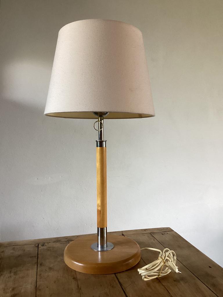 Retro Ikea Tafellamp org.-hout chroom -zeldzame vondst 67h, Huis en Inrichting, Lampen | Tafellampen, Ophalen of Verzenden, Zo goed als nieuw