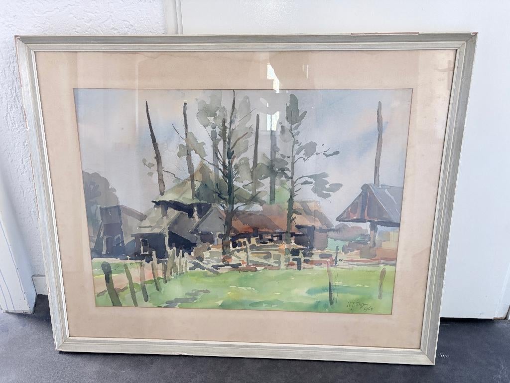 Aquarel H.J. Slijper 1964, Antiek en Kunst, Ophalen