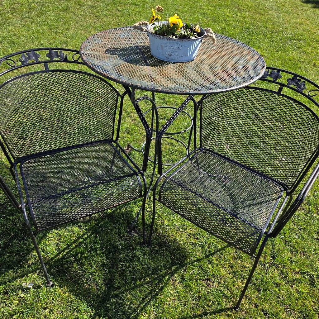 Brocante Tuinset Tuintafel tuinstoelen metaal, Tuin en Terras, Overige materialen, Gebruikt, Tuinset, Eettafel