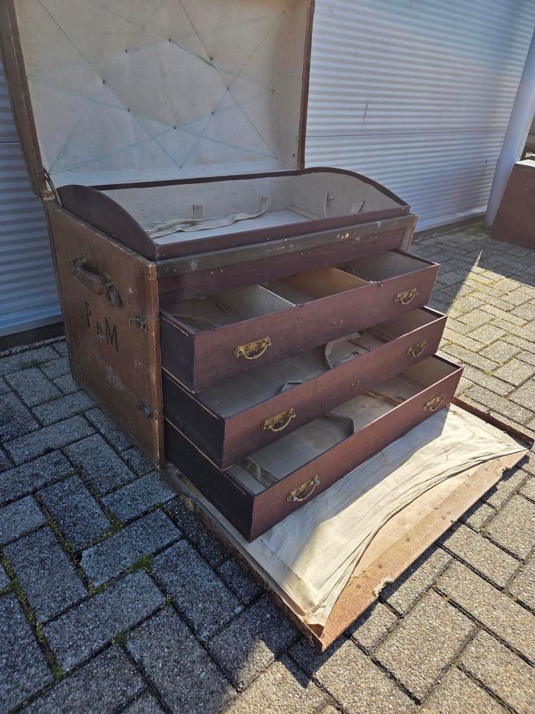 Antieke captain chest of officierskist, ladekist decoratie, Ophalen, Gebruikt, Minder dan 50 cm