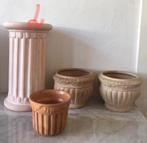 Vintage Italiaanse terracotta jaren’60 bloempotten beige, Rond, Ophalen of Verzenden, Zo goed als nieuw, Balkon