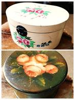 Houten ovale dozen beschilderd bloemen ecru en groen, Ophalen of Verzenden