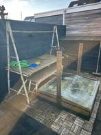 Tuintafel + bankje + 2 stoelen + zandbak (zelf ophalen), Ophalen, Gebruikt