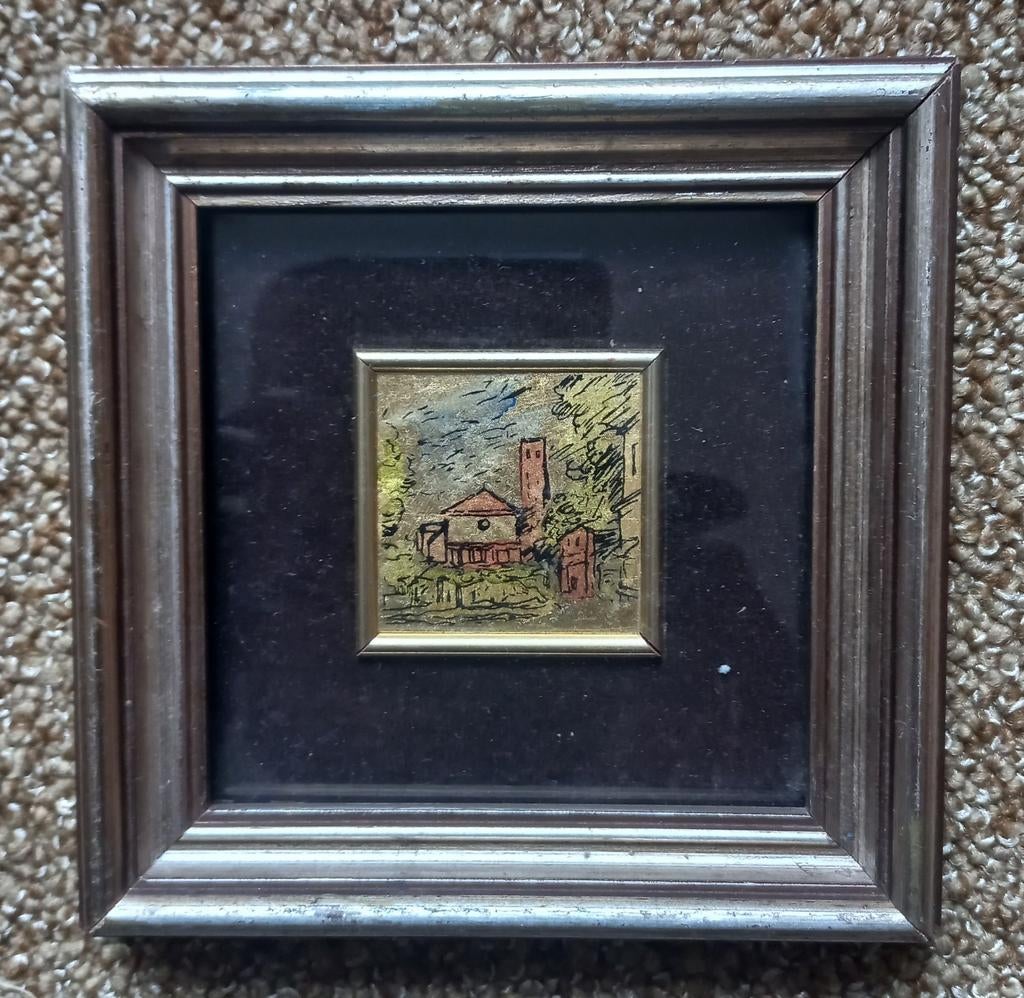 Klein Vintage Italiaans Schilderijtje - Kerkje in Landschap, Antiek en Kunst, Kunst | Schilderijen | Klassiek, Ophalen of Verzenden