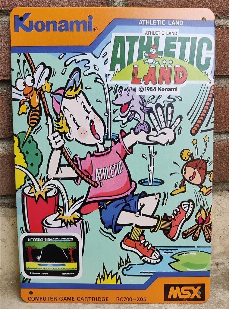 Konami Athletic Land Retro MSX Metalen Wandbord Poster, Ophalen of Verzenden, Nieuw