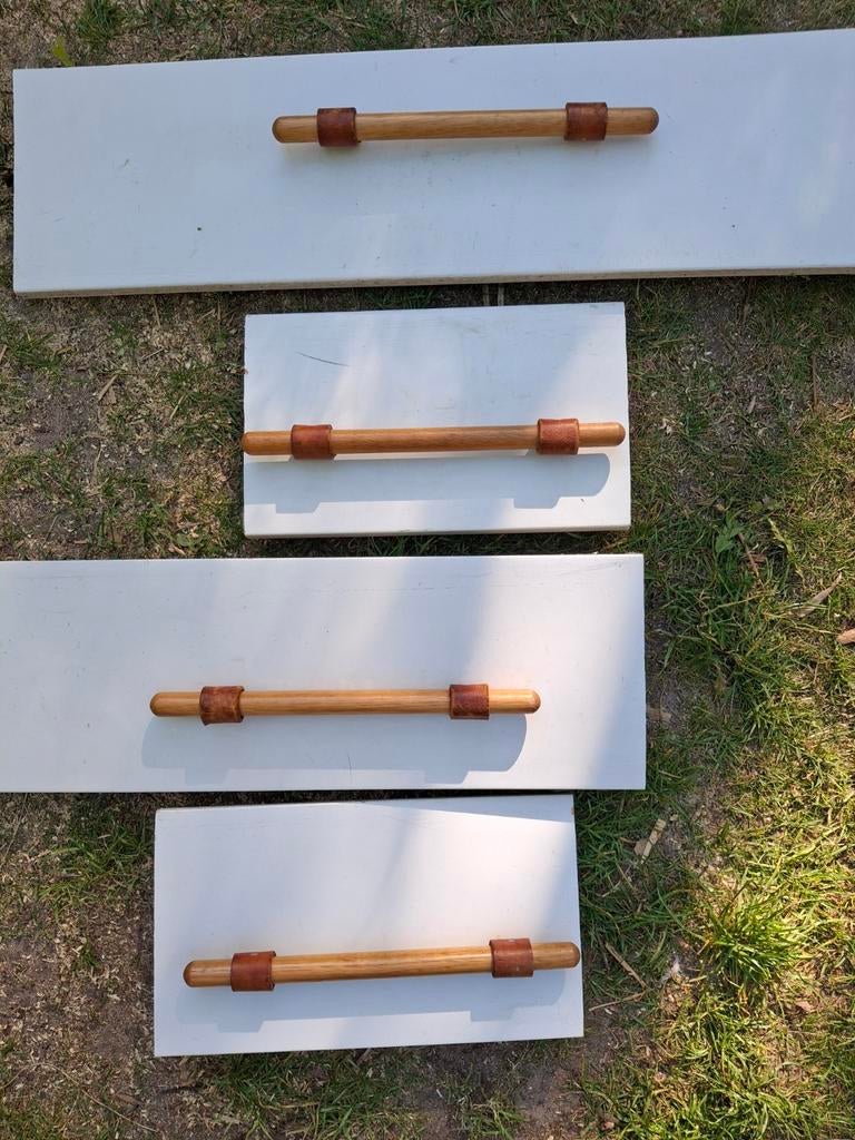 Handgrepen knoppen hout met leer, Ophalen of Verzenden, Gebruikt