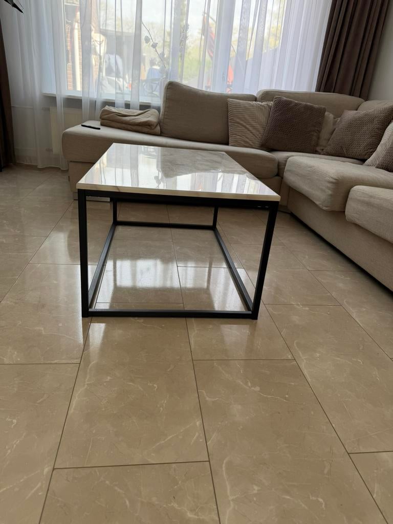 Moderne salontafel marmerlook – zwart frame – 100x60 cm, Huis en Inrichting, Tafels | Salontafels, 100 tot 150 cm, Zo goed als nieuw