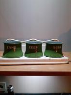 Vintage emaille voorraadpotten Zand, Zeep, Soda op rek, Ophalen of Verzenden
