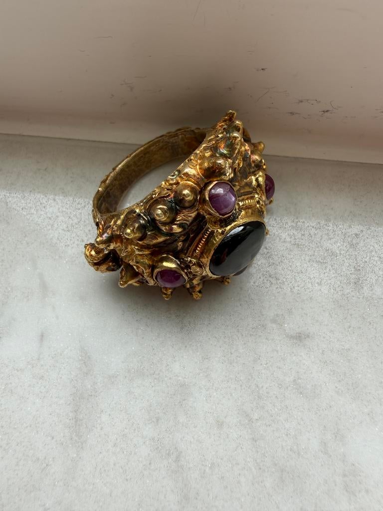 Antieke goud/zilver Balinese ring - no keris kris, Ophalen of Verzenden, Goud, Ring, Verguld