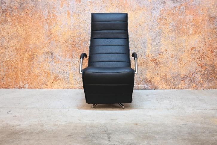 Refurbished zwarte leren Jori Mensana relaxfauteuil np 5000, Huis en Inrichting, Fauteuils, Zo goed als nieuw, Leer, Metaal, 50 tot 75 cm