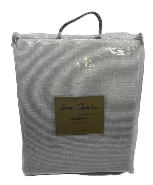 100% linnen dekbedovertrek 240x220 met slopen Grey Stripes, Dekbedovertrek, Ophalen of Verzenden, Grijs, Nieuw