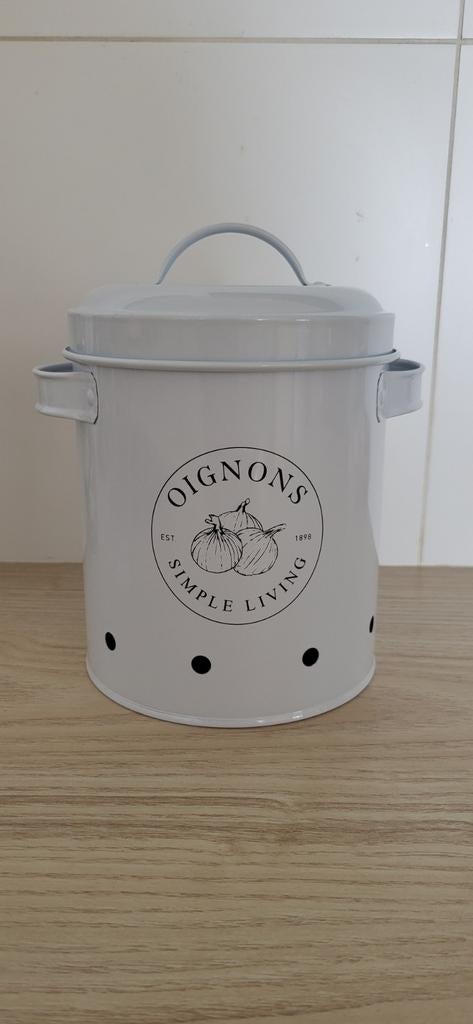 Set van 2 voorraadblikken voor uien en knoflook, Nieuw, Ophalen of Verzenden, Voorraadpot, Wit