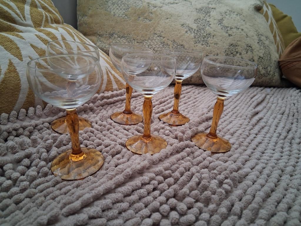 6 Vintage Borrelglaasjes - Jaren '30 Stijl, Verzamelen, Ophalen, Gebruikt, Borrel- of Shotglas