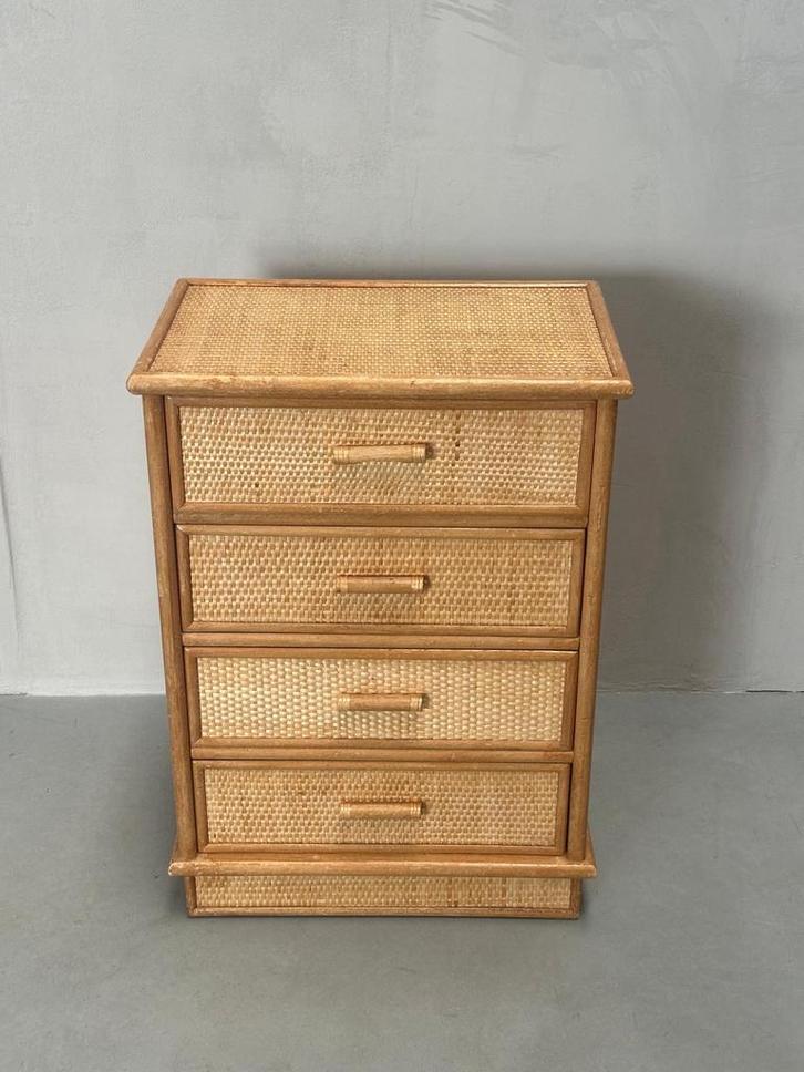 Vintage Jaren '70 Rotan Ladenkast - Bohemian Stijl, Huis en Inrichting, Kasten | Ladekasten, Gebruikt, Minder dan 100 cm, Minder dan 50 cm