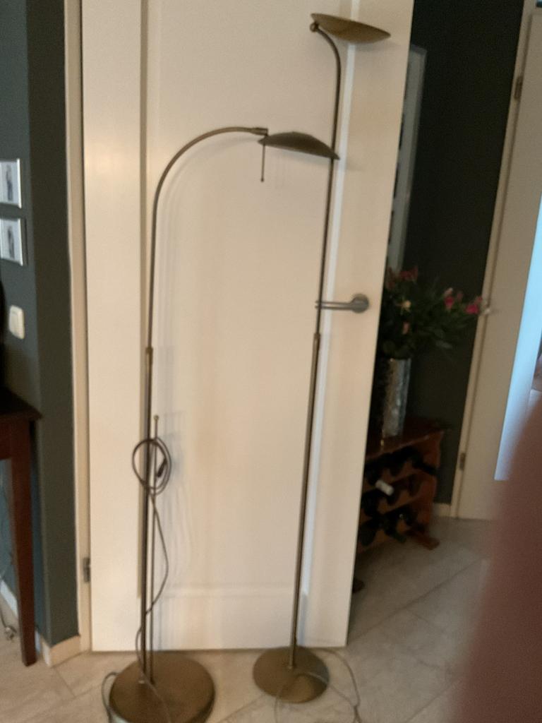 2 stuks bronzen schemerlampen, Huis en Inrichting, Lampen | Vloerlampen, Ophalen of Verzenden, Zo goed als nieuw, Metaal, 100 tot 150 cm