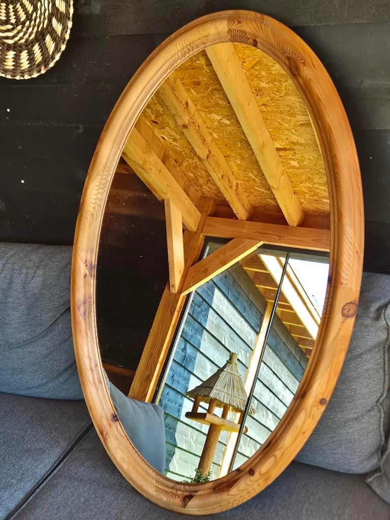 Mooie ovale grenen spiegel, Antiek en Kunst, Ophalen, Ovaal