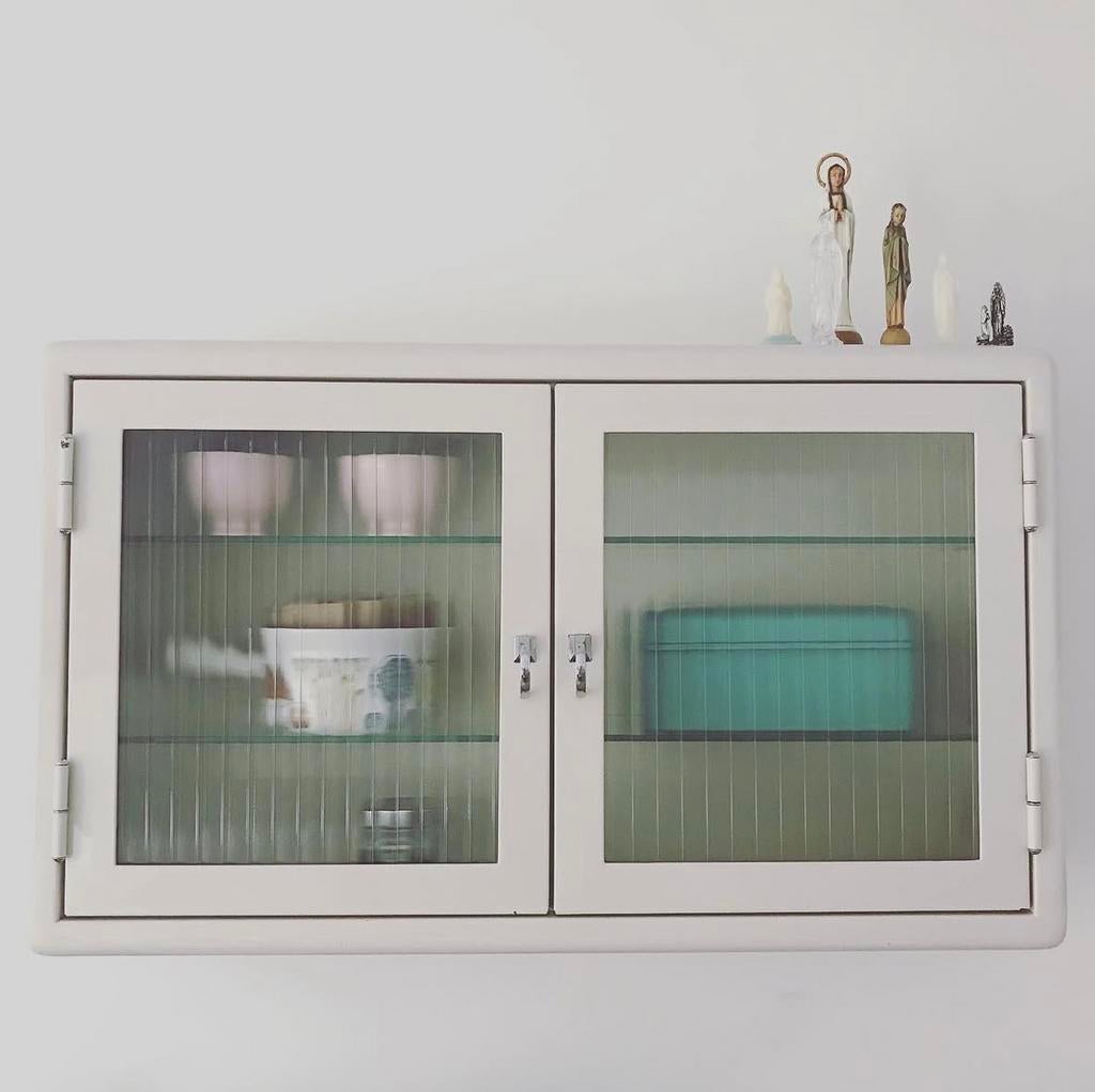 MEDICIJNKAST / APOTHEKERSKAST / VITRINEKAST VINTAGE METAAL, Ophalen, 50 tot 100 cm, Minder dan 25 cm, Minder dan 100 cm