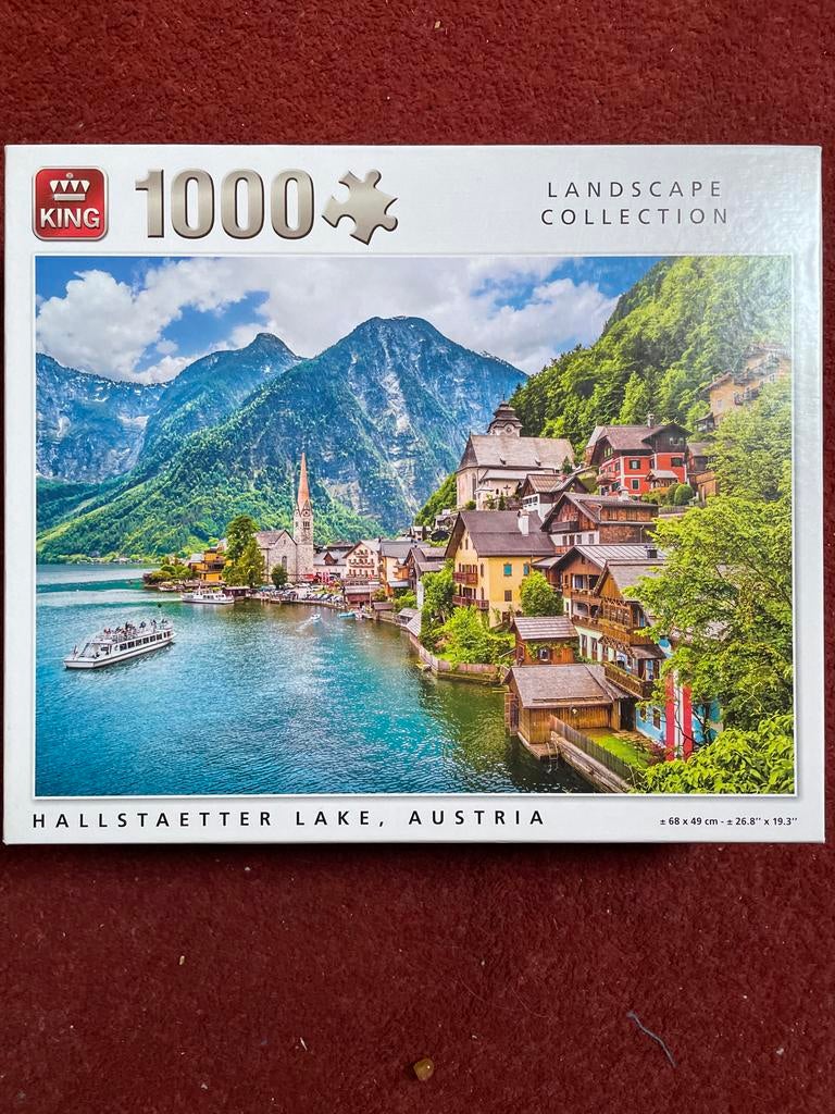 King Legpuzzel 1000 stukjes Hallstaetter Lake, Oostenrijk, Hobby en Vrije tijd, Denksport en Puzzels, Ophalen of Verzenden, 500 t/m 1500 stukjes