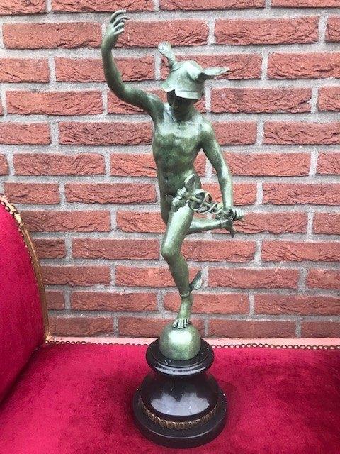 bijzonder topbeeld van MERCURIUS/ HERMES, brons en marmer, Antiek en Kunst, Antiek | Koper en Brons, Brons, Ophalen of Verzenden